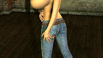 3d cg babe shows off huge tits in jeans and heels
