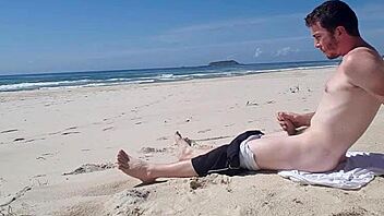 Jerking off on the beach publicly!