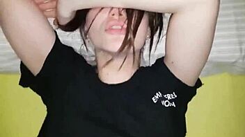 Attractive brunette engages in passionate lovemaking with amateur partner, incorporating elements of crossdressing and showcasing her natural beauty and sensuality.