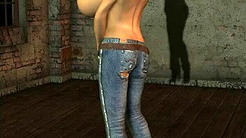 3d cg babe shows off huge tits in jeans and heels