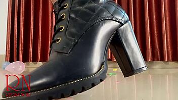 milf pops small balloons with her high heels and boots 😍