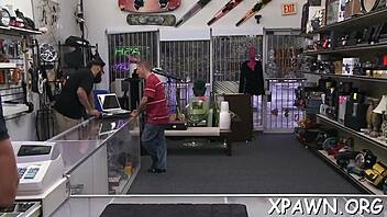 Hardcore sex with a big dick in a European shop