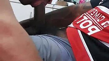 A white boy discovers a black guy gives him a blowjob while playing outside