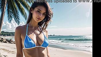 Hot blonde teen 18+ strips on beach for pussy masturbation with ASMR vibes.