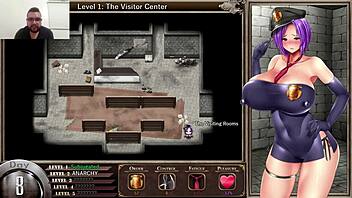 Karryn in prison hentai game masturbates with big tits