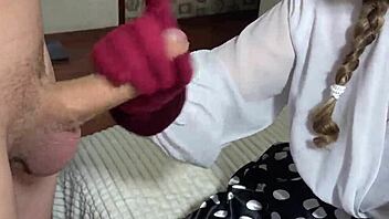 naughty coed gives epic handjob
