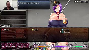 Karryn in prison hentai game masturbates with big tits