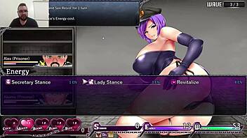 Karryn in prison hentai game masturbates with big tits