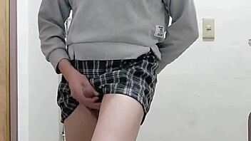 sexy chinese ladyboy cums in public stairwell