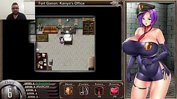 Karryn in prison hentai game masturbates with big tits
