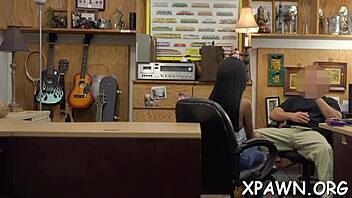 Sex in shop with a big rod. Couple gets nasty behind the counter!