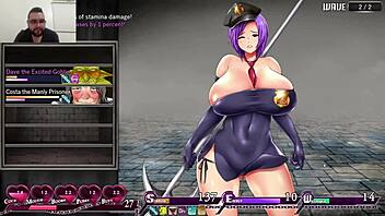 Karryn in prison hentai game masturbates with big tits