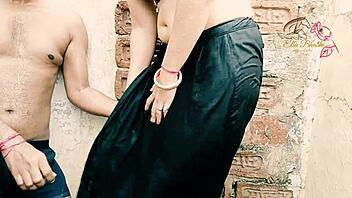 neighbor chats outdoors while bathing in rain