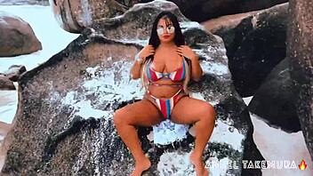 Angel Takemura Strips Topless for Surfers at Grumari Beach - RJ