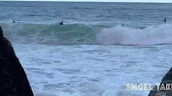Angel Takemura Strips Topless for Surfers at Grumari Beach - RJ