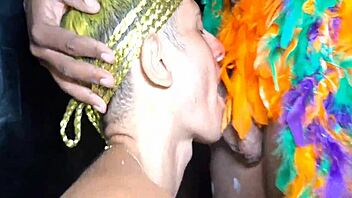 Wild Brazilian carnival orgy with friends ends in bareback anal creampie
