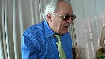 Uh, gorgeous blonde shemale totally blows two guys away with hot action.