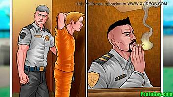 Official Searches Detainee Intimately and Eats Ass Behind Bars in Cartoon Gay Scene