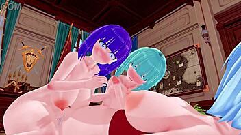 Big-assed futa gives a satisfying handjob and blowjob