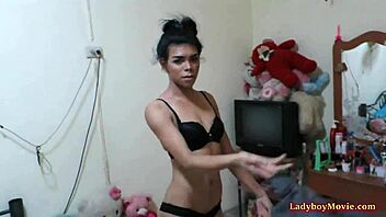 amateur thai ladyboy does a solo striptease at home