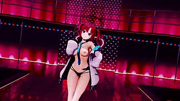 Hayase Yuuka's seductive 3D dance performance in Blue archive's QueenCard Hentai
