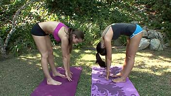 Two beautiful girls indulge in passionate yoga sex