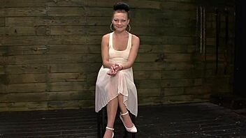 Breastbonded Les Sub Doggystyled With Strapon Roughly