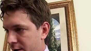 nasty blonde in pantyhose seduces office worker with blowjob 😈