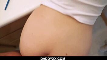 A young redhead stepsdaughter engages in oral sex with her stepfather while brushing her teeth in a POV video starring Maya Kendrick.