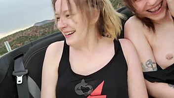 public girl-on-girl race turns into wild masturbation challenge on open road