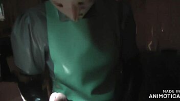 Rubbernurse Agnes in Grey Dress Gives Sensual Blowjob and Pegging