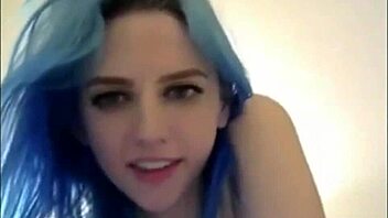 Blue haired 18yo shows off her huge breasts on webcam