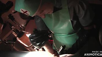 Rubbernurse Agnes in Grey Dress Gives Sensual Blowjob and Pegging