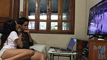 She begged me to fuck during the game, so I pounded her hard in doggystyle