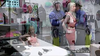 MILF with large breasts bouncing on police officer's shaft in office