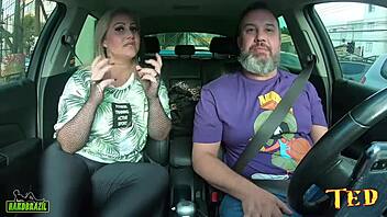 Andressa Sanchez, the seductive Latina MILF, unleashes her desires in a car with barefoot pleasure