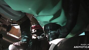 Rubbernurse Agnes in Grey Dress Gives Sensual Blowjob and Pegging