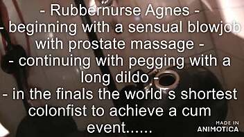 Rubbernurse Agnes in Grey Dress Gives Sensual Blowjob and Pegging