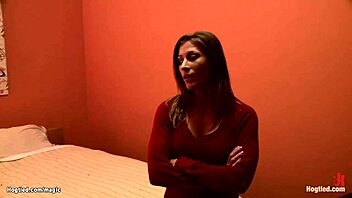 Busty wrestler dominates bound babe in rough anal