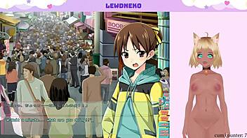 While playing Go Go Nippon, Vtuber LewdNeko masturbates with big tits exposed.