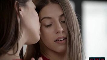 Katrine Pirs and Avery star in a sensual lesbian video with lingerie