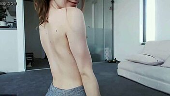 Striptease of a stunning brunette in underwear on webcam