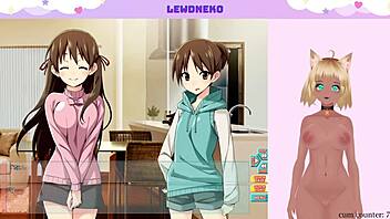 While playing Go Go Nippon, Vtuber LewdNeko masturbates with big tits exposed.