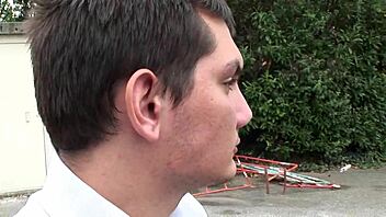 Two bisexual guys anal fuck cute brunette with small tits