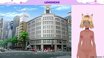 While playing Go Go Nippon, Vtuber LewdNeko masturbates with big tits exposed.