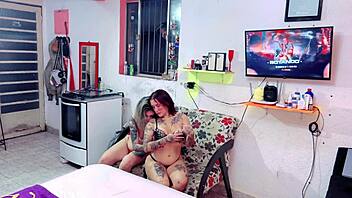 Wow, I hid watching my stepsisters suck each other, then joined with monster cock!