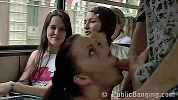 Extreme couple’s risky public blowjob on transport!