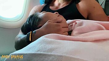 Intimate fingering of an Asian woman in a private airplane setting