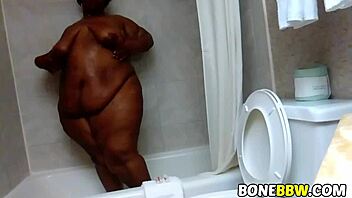 My big ass black BBW shines in the shower