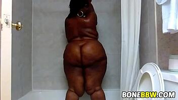 My big ass black BBW shines in the shower